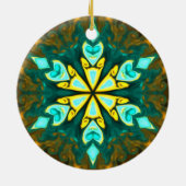 Décoration En Céramique Psychédélique Mandala Flower Turquoise et jaune (Dos)