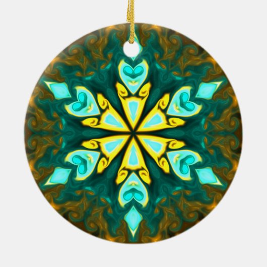 Décoration En Céramique Psychédélique Mandala Flower Turquoise et jaune (Dos)