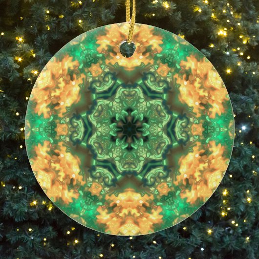 Décoration En Céramique Psychédélique Mandala Flower vert et jaune