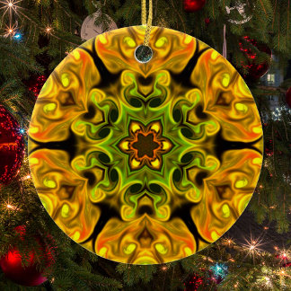 Décoration En Céramique Psychédélique Mandala Flower vert et jaune