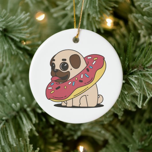 Décoration En Céramique Pug dans beignet (Arbre)