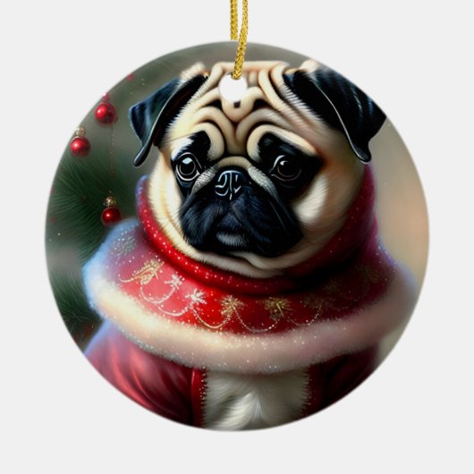 Décoration En Céramique Pug de Noël (Devant)