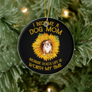 Décoration En Céramique Pulldog à l'intérieur du tournesol Un chien maman