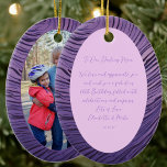 Décoration En Céramique Purple And Pink Mom 60th Birthday Photo<br><div class="desc">Ce ornement personnalisé en métal violet et rose présente un voeu d'anniversaire pour maman sur le dos et la photo préférée de maman sur le devant. Pour modifier,  cliquez sur le bouton Personnaliser. Cette conception contient A.I.</div>