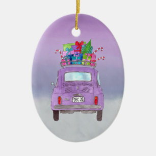 Décoration En Céramique Purple Retro Fiat 500 avec cadeaux de Noël