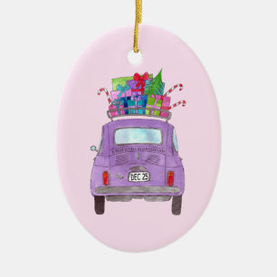 Décoration En Céramique Purple Retro Fiat 500 avec cadeaux de Noël
