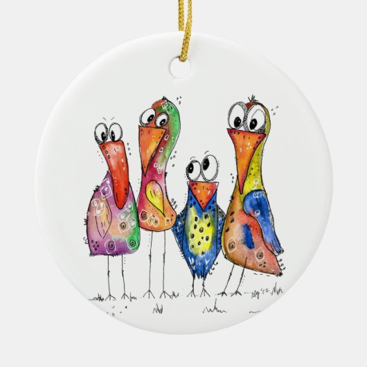 Décoration En Céramique Quatre Beaux Oiseaux Bleus Bleus (Devant)