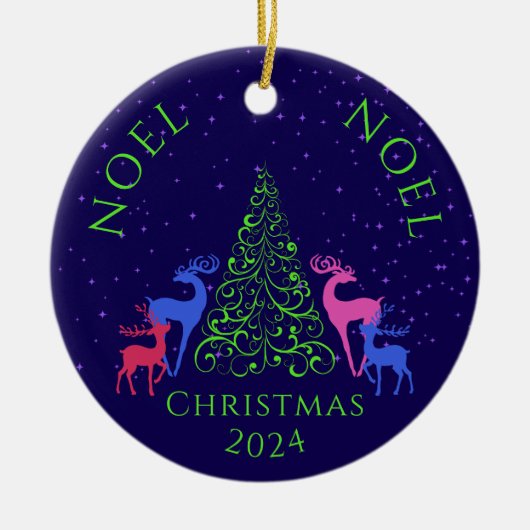 Décoration En Céramique *Quatre cerfs et un sapin de Noël (Devant)