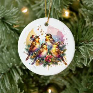 Décoration En Céramique Quatre Oiseaux Douze jours de Noël
