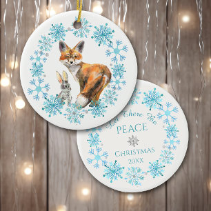 Décoration En Céramique Que la paix soit Renard et Lapin
