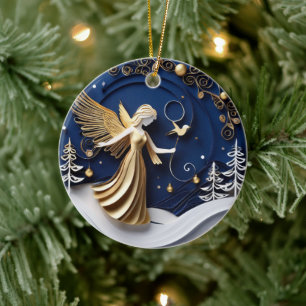 Décoration En Céramique Quilled-Art Ange Doré Hiver