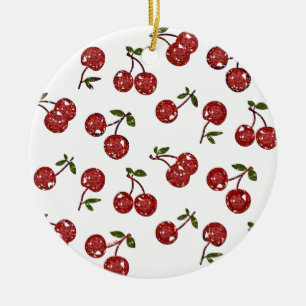 Décoration En Céramique RAB Rockabilly Très Cerises Cerises Sur Fond Blanc