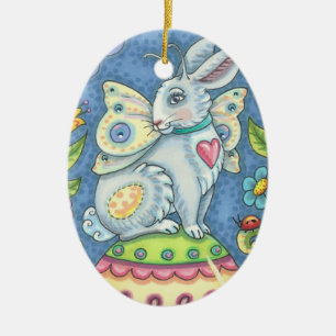 DÉCORATION EN CÉRAMIQUE RABBBIT D'OEUF DE PÂQUES, HEUREUX RABBIT DE LIT DE