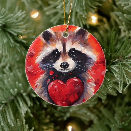 Décoration En Céramique Raccoon aux coeurs (Arbre)
