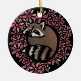Décoration En Céramique Raccoon Daisy Flower Art Raccoons Daisies Floral