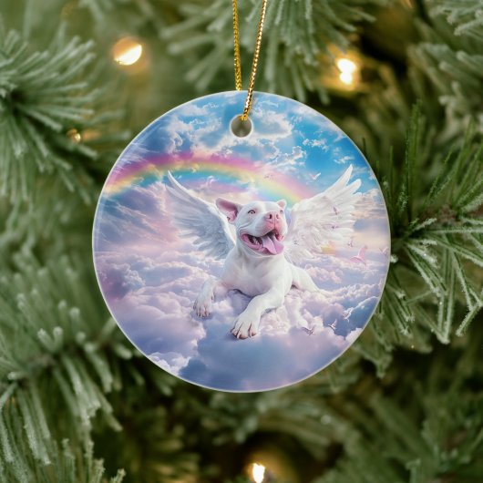 Décoration En Céramique Rainbow Bridge, chien blanc au ciel (Arbre)