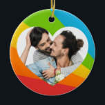 Décoration En Céramique Rainbow Gay Couple Photo dans Heart Romantic Love<br><div class="desc">Coutume couple gay pride couple cadeau de Noël pour hommes mariés heureux. Ajoutez votre propre photo romantique dans le joli coeur LGBT pour un cadeau personnalisé d'amour.</div>