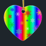 Décoration En Céramique Rainbow Heart Snowflakes Christmas LGBTQ<br><div class="desc">Rainbow Heart LGBTQ holiday ornament. Add your personalized message on the back.</div>