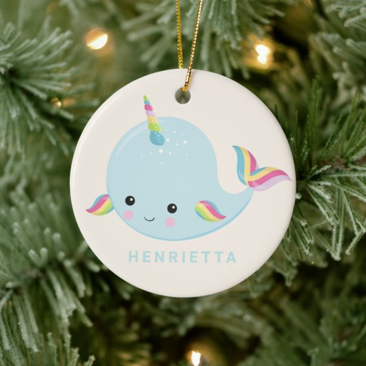 Décoration En Céramique Rainbow Narwhal Kawaii Motif Pastel Blue Nom (Arbre)
