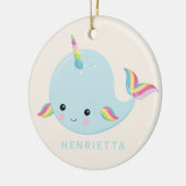Décoration En Céramique Rainbow Narwhal Kawaii Motif Pastel Blue Nom (Gauche)
