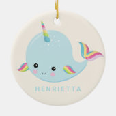Décoration En Céramique Rainbow Narwhal Kawaii Motif Pastel Blue Nom (Dos)