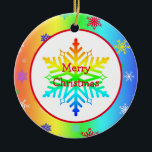 Décoration En Céramique Rainbow Snowflakes Christmas LGBTQ<br><div class="desc">Rainbow Christmas LGBTQ holiday ornament. Add your personalized message on the back.</div>