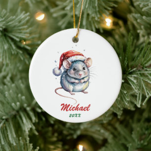 Décoration En Céramique Rat de compagnie de Noël personnalisé avec chapeau