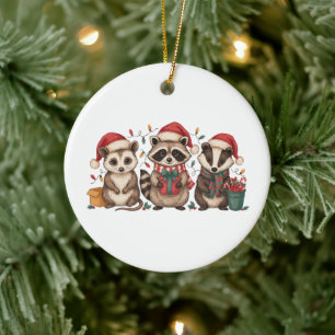 Décoration En Céramique Raton de Noël Opossum Panda Chapeau de Père Noël X