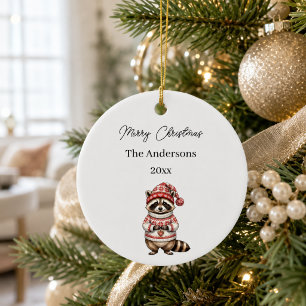 Décoration En Céramique Raton laveur de Noël aquarelle famille