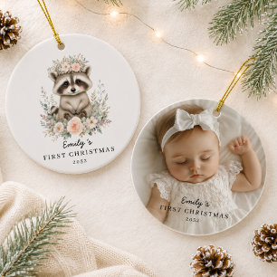 Décoration En Céramique Raton laveur pour la première Noël de bébé personn