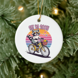 Décoration En Céramique Raton laveur vintage à vélo À bientôt Rétro couche