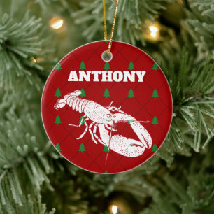 Décoration En Céramique Red and White Lobster Personalized Christmas