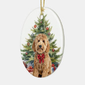 Décoration En Céramique Red Bow Goldendoodle Chien Noël (Gauche)