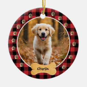 Décoration En Céramique Red Buffalo Plaid Motif Gold Pet famille d'impress