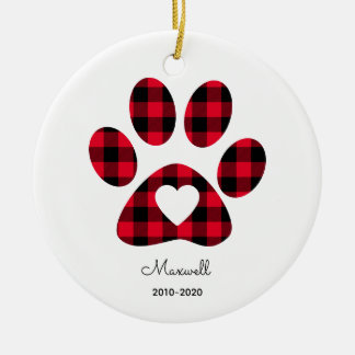 Décoration En Céramique Red Buffalo Plaid Paw Print White Heart