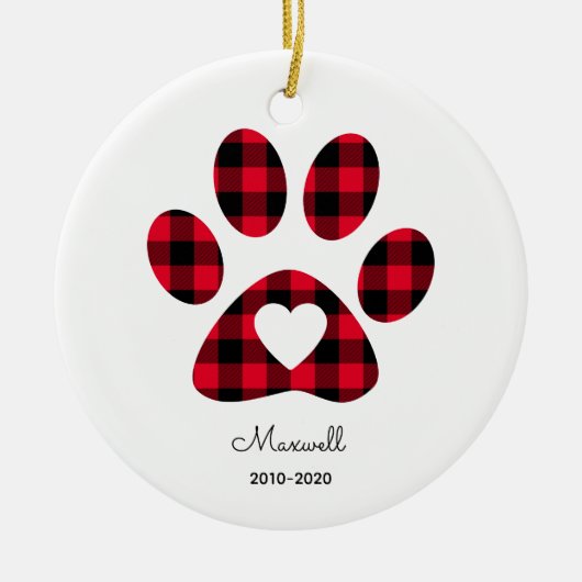 Décoration En Céramique Red Buffalo Plaid Paw Print White Heart (Devant)