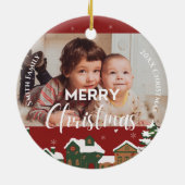 Décoration En Céramique Red Christmas Village Custom Family Photo Keepsaké (Dos)