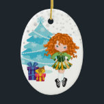 Décoration En Céramique Red Haired Irish Dancer Winter Christmas<br><div class="desc">This adorable Irish Dance themed holiday Christmas ornament features a cute redheaded Irish dancer in a green and gold solo dress dancing in a winter wonderland complete with snow,  a Christmas tree and gifts. Personalize the back of the ornament with a name and year!</div>