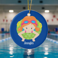 Red head Swim Team Girl Cute Custom Blue