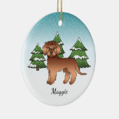 Décoration En Céramique Red Mini Goldendoodle - Forêt d'hiver et nom (Droite)