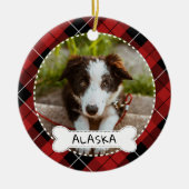 Décoration En Céramique Red Plaid Bone Dog Photo & Nom (Devant)