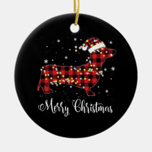 Décoration En Céramique Red Plaid Buffalo Dachshund Joyeux Pyjama de Noël