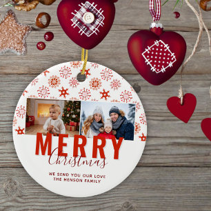 Décoration En Céramique Red Snowflake Joyeux Noël Famille 2 Photos