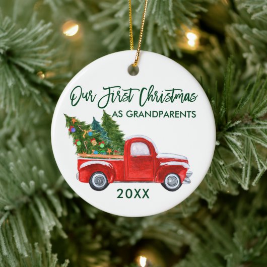 Décoration En Céramique Red Truck Green Premier Noël en grands-parents (Arbre)