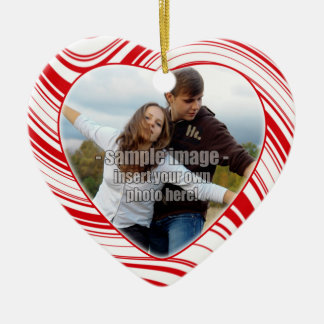 Décoration En Céramique Red & White Stripes Custom Couple's Ornament