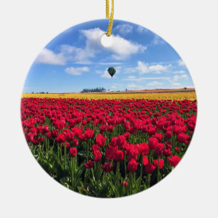 Décoration En Céramique Red & Yellow Tulip Field with Hot Air Balloon