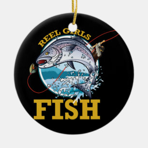 Décoration En Céramique Reel Girls Fish Girls Fishing