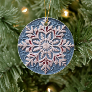 Décoration En Céramique Regarder brodé 3D Hiver Flocon de neige Noël