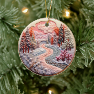 Décoration En Céramique Regarder brodé 3D Paysage de forêt d'hiver