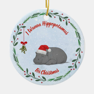 Décoration En Céramique Réglable "Je veux un hippopotame pour Noël"
